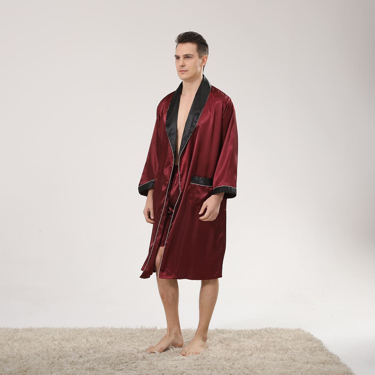 Spring Black Shawl Collar Red  - огляд і ціна Men'S Kimono Accessories
