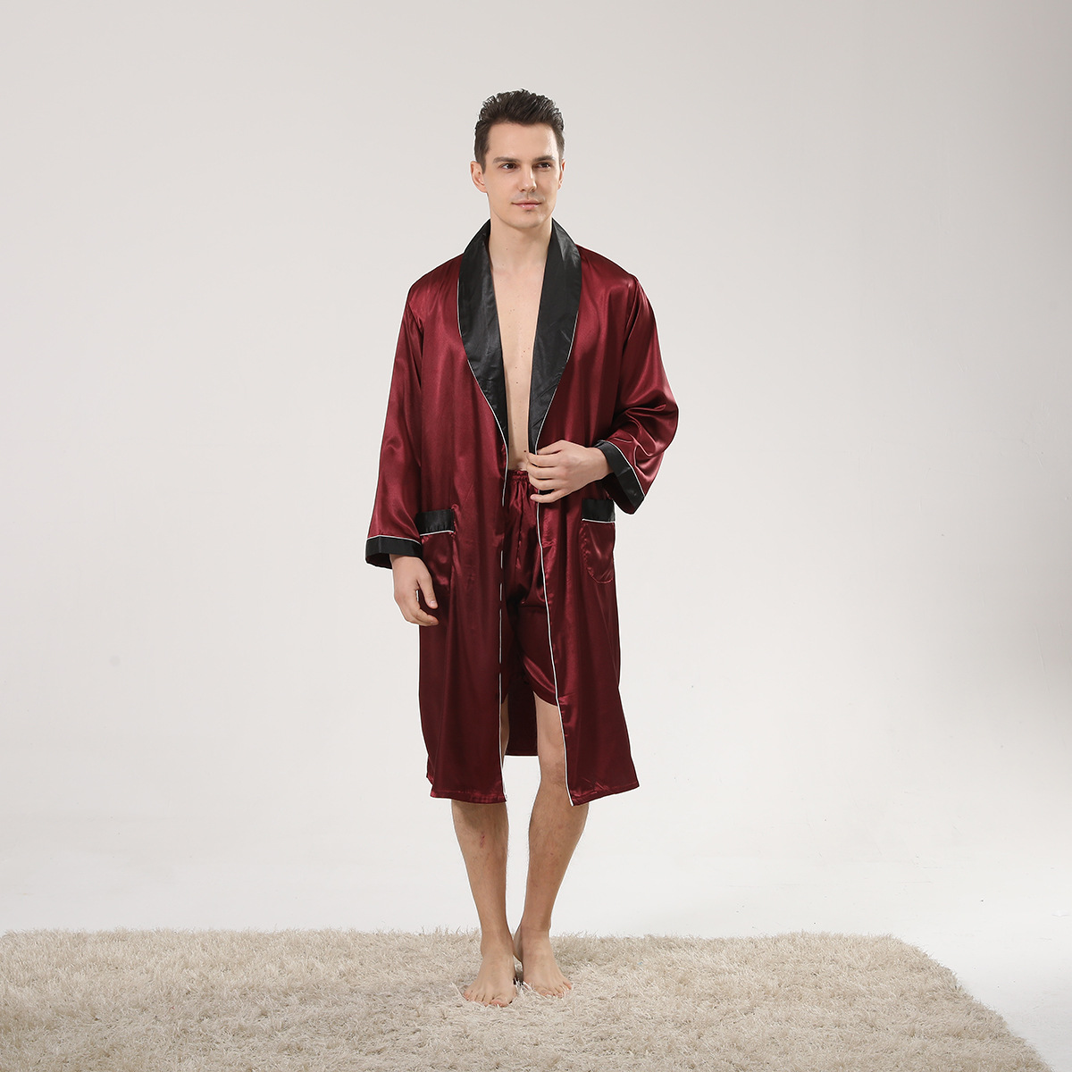 Spring Black Shawl Collar Red  - огляд і ціна Men'S Kimono Accessories